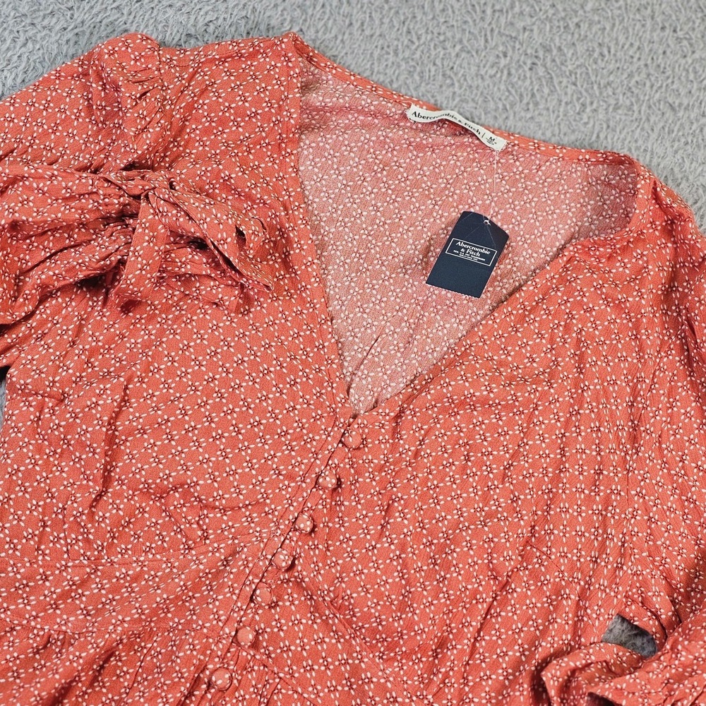 Abercrombie‎ & Fitch Shirt Womens Medium Orange Floral Button V Neck Peplum Top